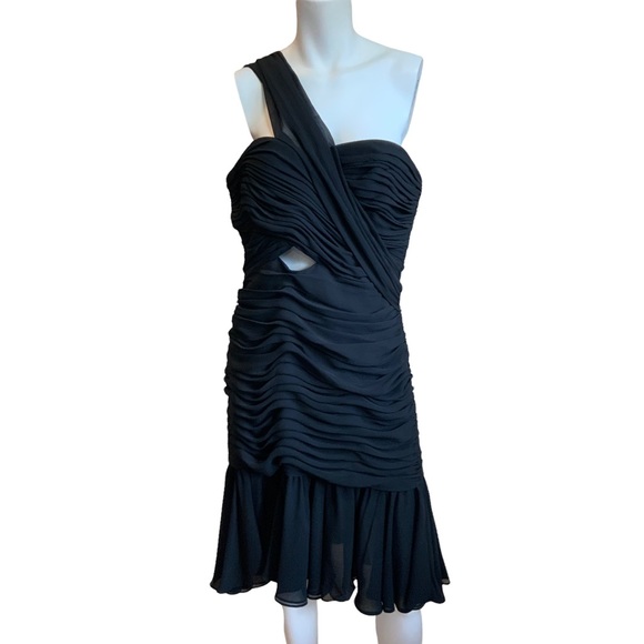 Jill Jill Stuart Black Chiffon Flounce Cut out One Strap Mini Dress 14 NWT - Picture 3 of 12